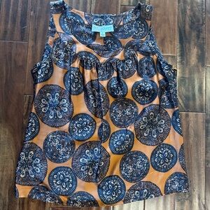 St John 100% Silk Tank Top Sleeveless Blouse Shirt Geometric Circle Brown Size S